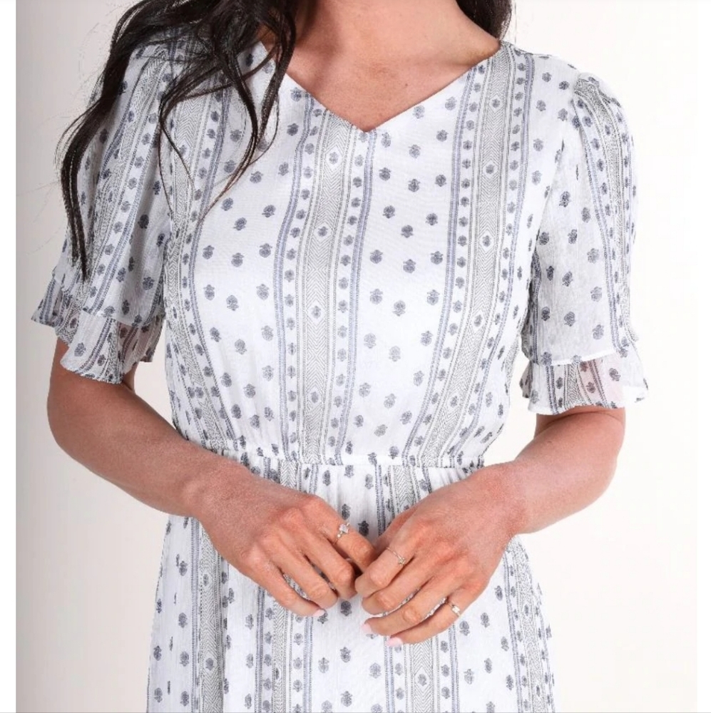 London Aztec XL Maxi Dress Blue White Modest NWOT